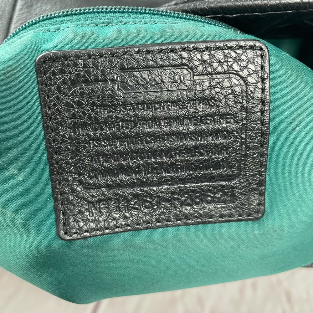 Coach Avery Pebbled Leather Hobo Bag Bucket Drawstring Black Teal Silver - Picture 16 of 16